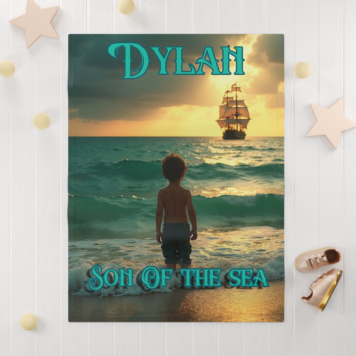 Personalized Soft Fleece Baby Blanket - 'Son of the Sea' Design for Nautical-Themed Nurseries